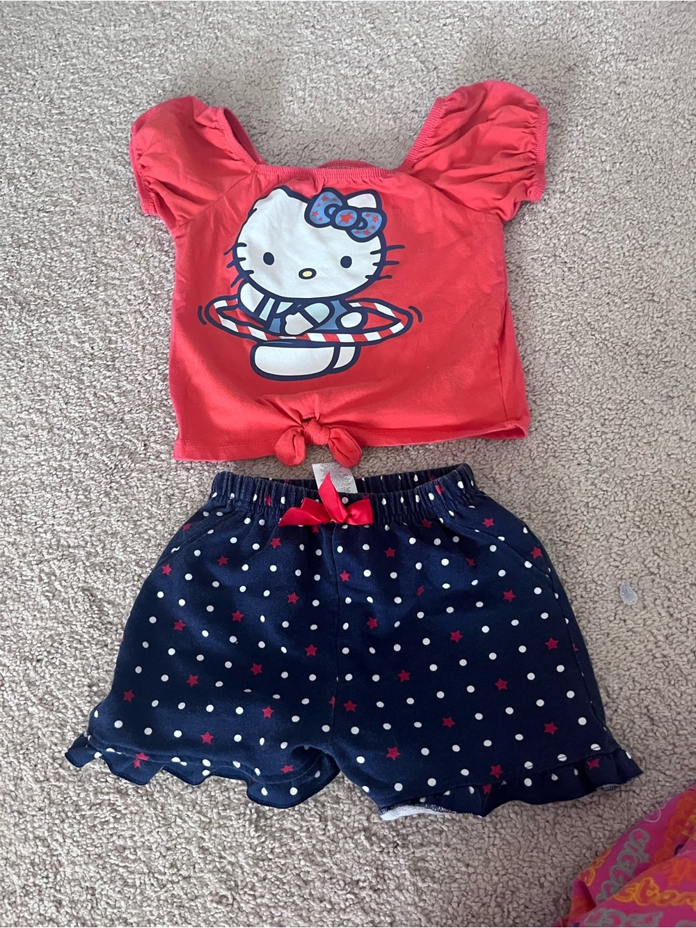 Hello Kitty Red Top and Navy Polka Dot Shorts Set